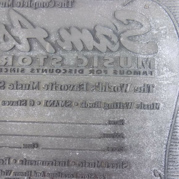 Sam Ash the complete music store rubber stamp on wood rare 7x7 - Picture 5 of 9